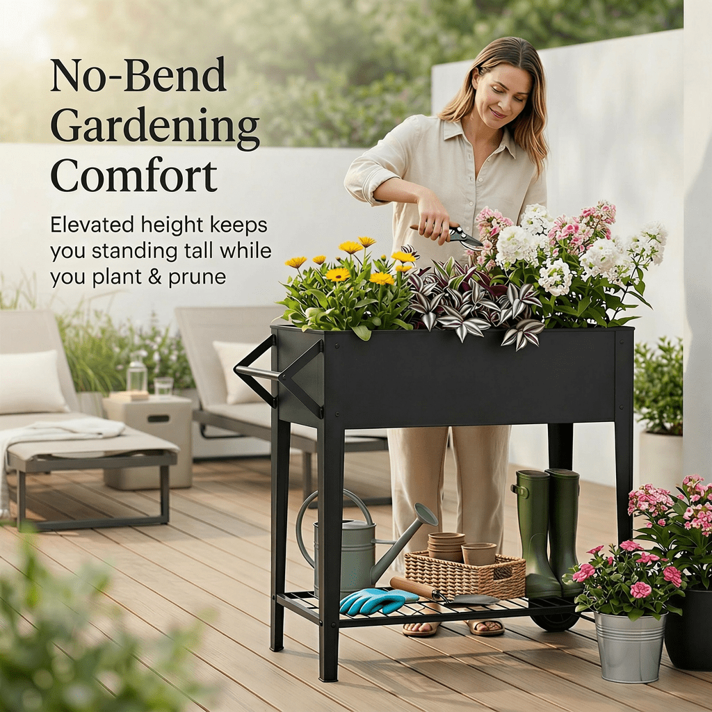 Raised Garden Bed Outdoor Galvanized, Heavy-Duty 32" Tall Raised Garden Bed with Wheels & Shelf, Durable Anti-Rust Steel Planter Box for Vegetables/Herbs, Patio-Balcony-Backyard