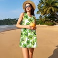 thumbnail image 3 of Wukai Green Kiwi Print Women's Sleeveless Dress, Loose Fit Casual Dress for Women, Comfortable Sleeveless Summer Dress, 3 of 7