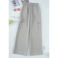 thumbnail image 6 of Costeam Womens Vertical Stitch Cargo Wide Leg Sweatpants Elastic Drawstring Waist Side Patch Cargo Pockets Soft Heather Knit Loose Straight Solid Color Casual Athletic Lounge Trousers, 6 of 7