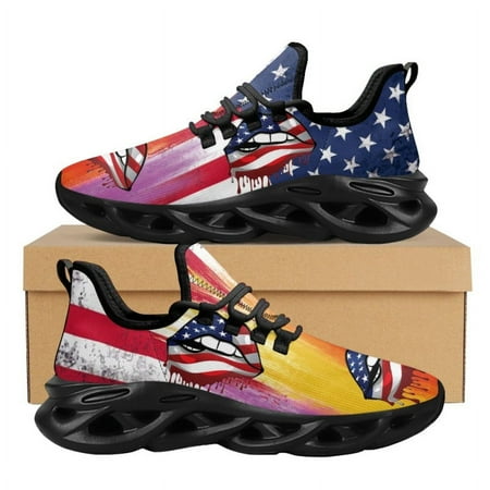 

Leopard Design American Independence Day Lips Print Mesh Sneakers for Women Breathable Man s Casual Cushion Mesh Shoes Footwear