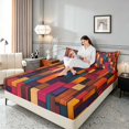 thumbnail image 3 of Manfei Rustic Wood Block Queen Sheets, Geometric Queen Sheet Sets, Multicolor, Black Reversible 4pcs1 Flat Sheet + 1 Fitted Sheet + 2 Pillowcases, 3 of 6
