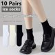 thumbnail image 2 of 2025 10 pares de calcetines largos de seda de hielo finos para mujer, calcetines de verano frescos hasta la mitad de la pantorrilla, calcetines de hielo en blanco y negro,, 2 of 4