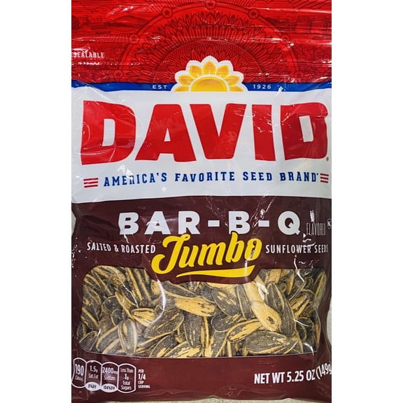 DAVID Barbecue Roasted and Salted BAR-B-Q Jumbo Sunflower Seeds 5.25 oz Bag