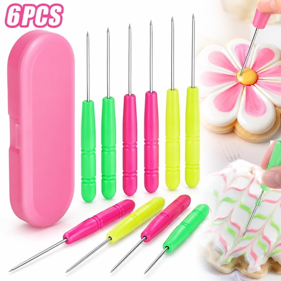 6Pcs Cookie Decorating Tools Set, Colorful Cookie Scribe Needles with Storage Box for Royal Icing & Sugar Craft, Cake Baking Supplies & Gifts for Baking Lovers