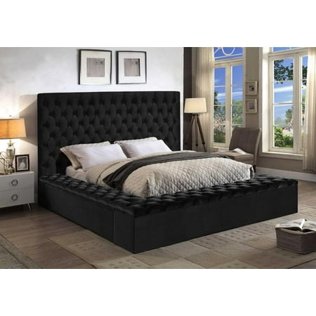 200 Black Furniture - Meridian Furniture Bliss Traditional Black Velvet Queen Size Storage Bed