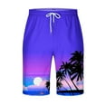 thumbnail image 3 of Elvqul Mens Purple Shorts Bermuda Hawaiian Print Elastic Waist Pull On Drawstrings Shorts for Men, 3 of 4