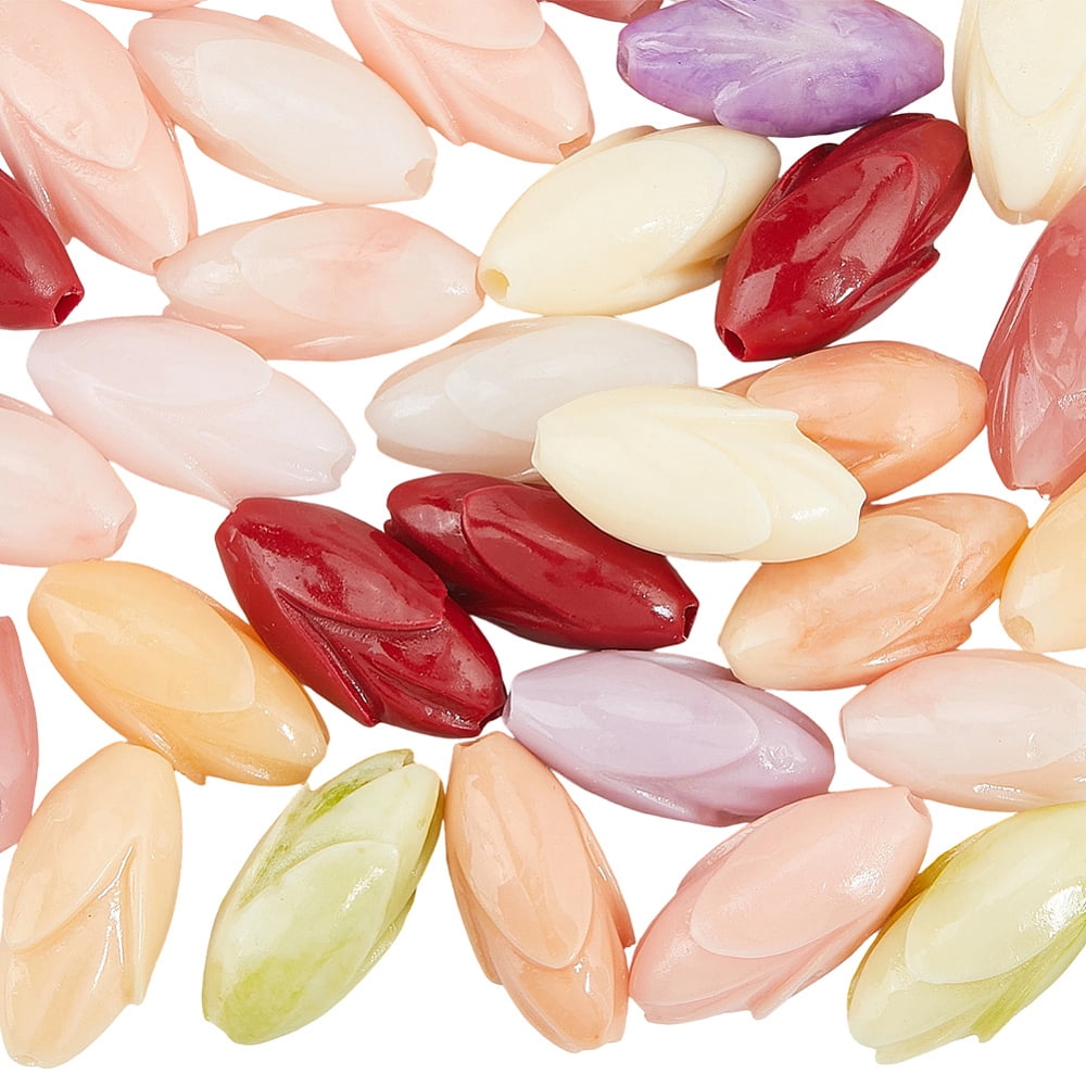 40Pcs 10 Colors Dyed Coral & Resin Beads Flower Bud Shape Mixed Color 15.5x7.5mm Hole: 1.5mm 4pcs/color