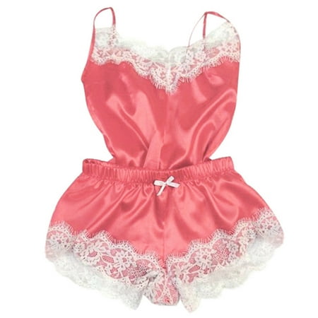 

wendunide pajama set for women 2PC Lingerie Women Nightdress Nightgown Sleepwear Underwear Set Watermelon red S