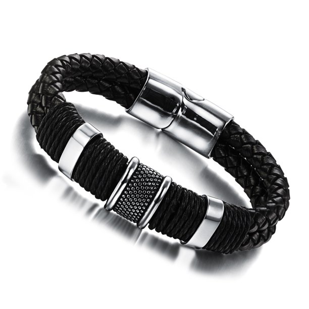Pulsera de piel trenzada para hombre de acero inoxidable 20x1,2 cm