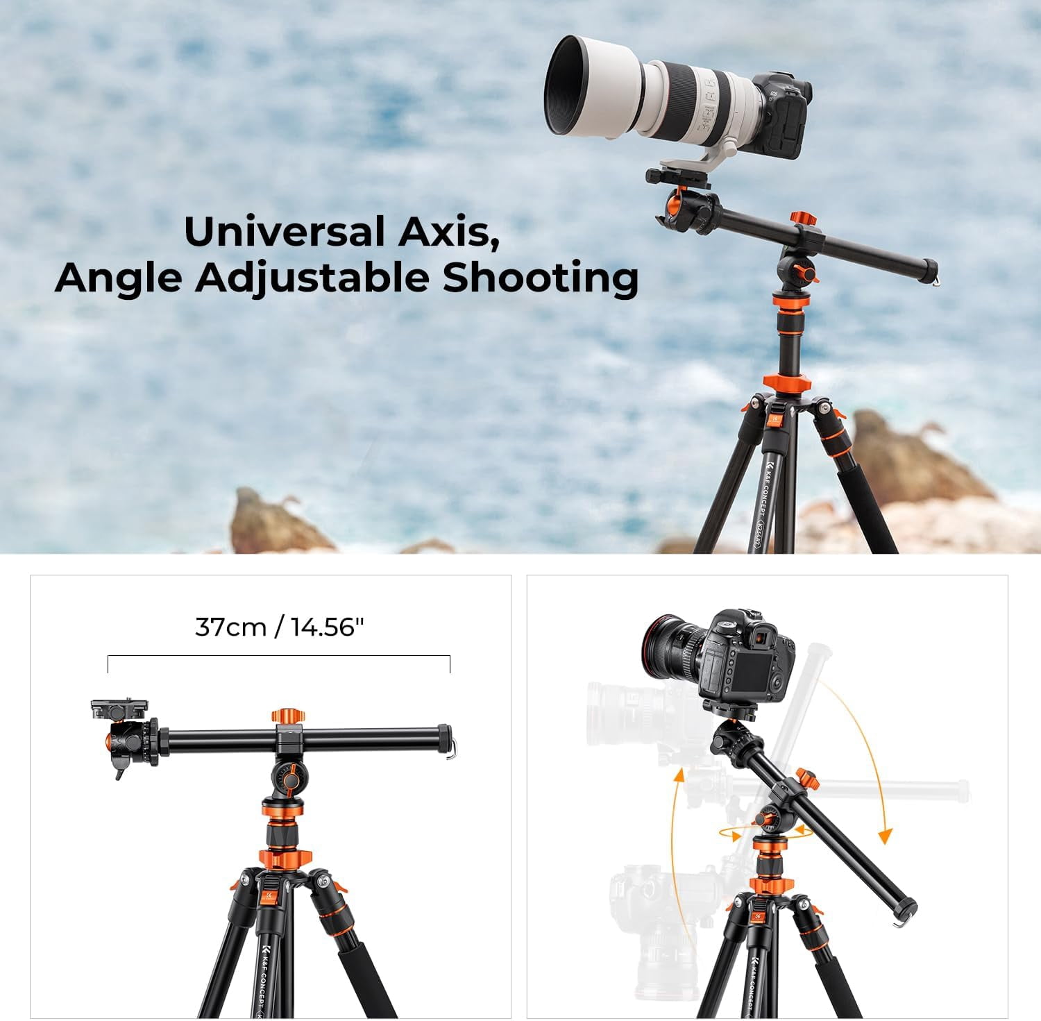 K&F CONCEPT 2m/78" Overhead Aluminum DSLR Tripod Compact Portable Vlog Tripod Monopod 22lbs/10kg Load with Rotatable 360° Center Column K234A7+BH-28L