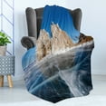 thumbnail image 4 of Winter Soft Flannel Fleece Blanket, Frozen Lake Baikal in Siberia Icicles Scenic Nature Structure Cold Climate, Cozy Plush for Indoor and Outdoor Use, 70" x 90", Blue Caramel White, by Ambesonne, 4 of 5