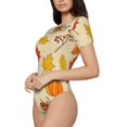 thumbnail image 2 of Daiia Rustic Harvest Time print Women's Crew Neck Short Sleeve Bodysuit Fashion Tops Fit Casual Basic Extender Bodysuit-X-Large, 2 of 9