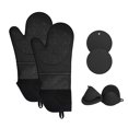 thumbnail image 1 of Juego de 6 manoplas para horno y agarraderas con miniguantes para horno y agarraderas para almohadillas calientes (negro) oso de fresa  Electrónica, 1 of 4