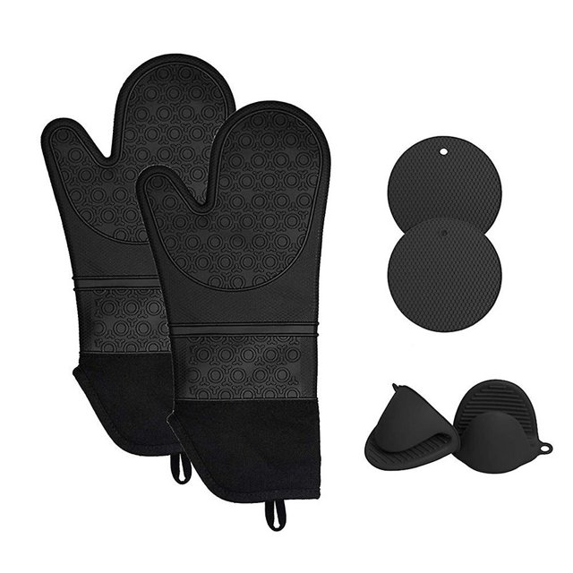Juego de 6 manoplas para horno y agarraderas con miniguantes para horno y agarraderas para almohadillas calientes (negro) oso de fresa Electrónica