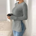 thumbnail image 5 of Ynynloco Sweaters for Women Striped Crew Neck Long Sleeve Side Slit Knit Pullover Tops Casual Slim Fit Comfy Fall Sweaters, 5 of 9