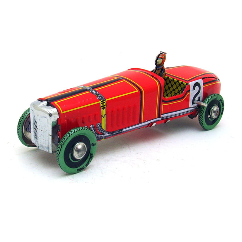 Red Vosarea Vintage Racing Car Model Retro Wind Up Clockwork Tin Toy Collectible Gift for Home Store Ornament
