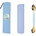 thumbnail image 1 of Children Tableware Double-Headed Mud Cutlery Scraper Sppon Baby Fruit Food Supplement Spoon Multifunctional Fruit Puree Scoop,Blue Gold, 1 of 1
