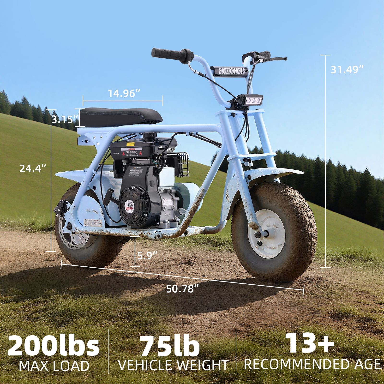 Aoemoe MB001 Gas Powered Mini Dirt Bike 99CC for Teens and Adults, 22MPH Off Road Motorcycle, Weight Support Up to 200 LBS - Blue