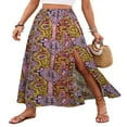 thumbnail image 2 of LYMAYTER Women's Print Long Skirt High Waist Slit Skirts Summer Boho Maxi Skirts for S-XL, 2 of 9