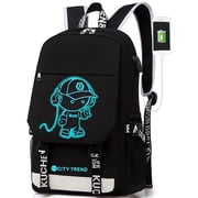 Ficcug Luminous School Bags Backpacks,16" Laptop Backpack with USB Charge Port,Student Bookbags for Boys Girls Women Men Teens,Black