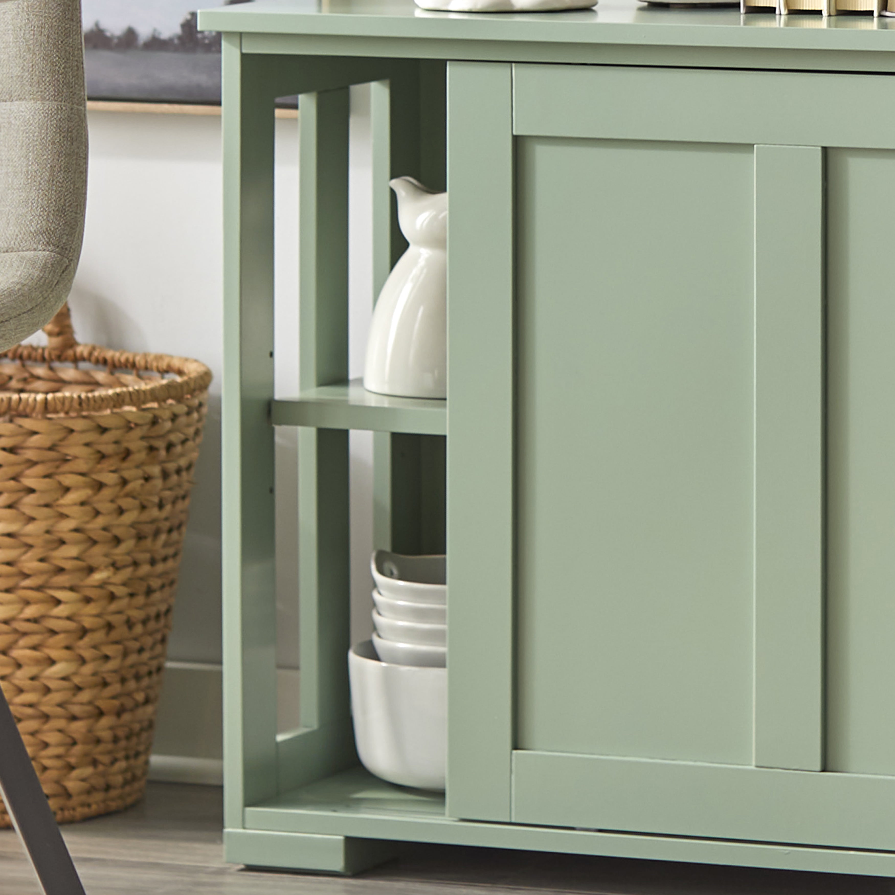 TMS Pacific Wood Sliding Door Storage Cabinet, Adjustable Shelves, Mint, 45lb
