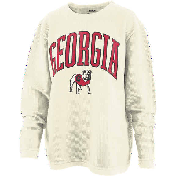 Pressbox NCAA Georgia "New Zealand" Long-Sleeve Crewneck Oversized Corded Sweatshirt-Ivory-xl