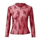 thumbnail image 3 of MKLEKYY Camiseta Blusa De Malla De Manga Larga Con Capas Para Mujer, Cuello Alto, Bordado Floral, Transparente, 1069 Talla XL, 3 of 3