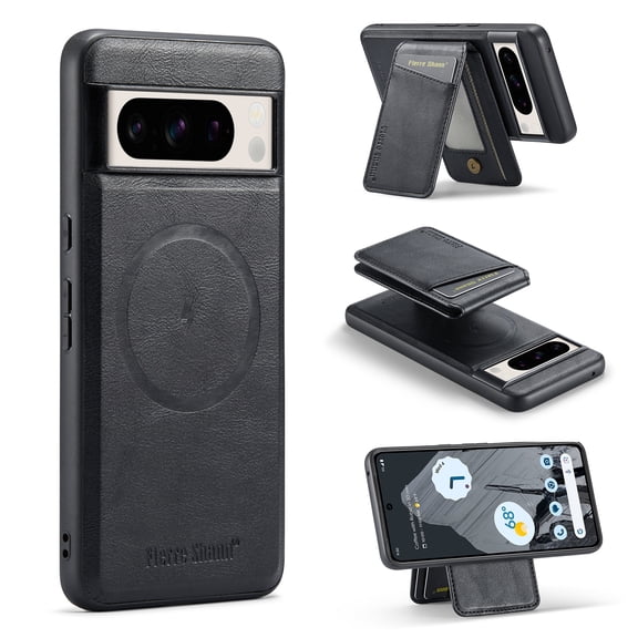 ChicShell for Google Pixel 9 Case with Detachable Cards Holder, Shockproof Magnetic Back Cover Compatible with Magsafe 2 In 1 Wallet Phone Case for Google Pixel 9, Black