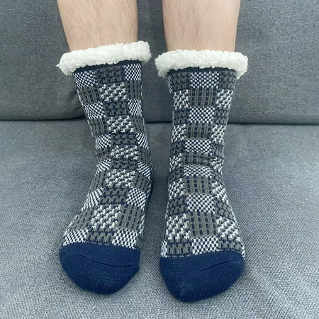 

Qcmgmg Women Winter Warm Thick Cozy Slipper Socks Fluffy Plaid Fuzzy Socks for Women One Size