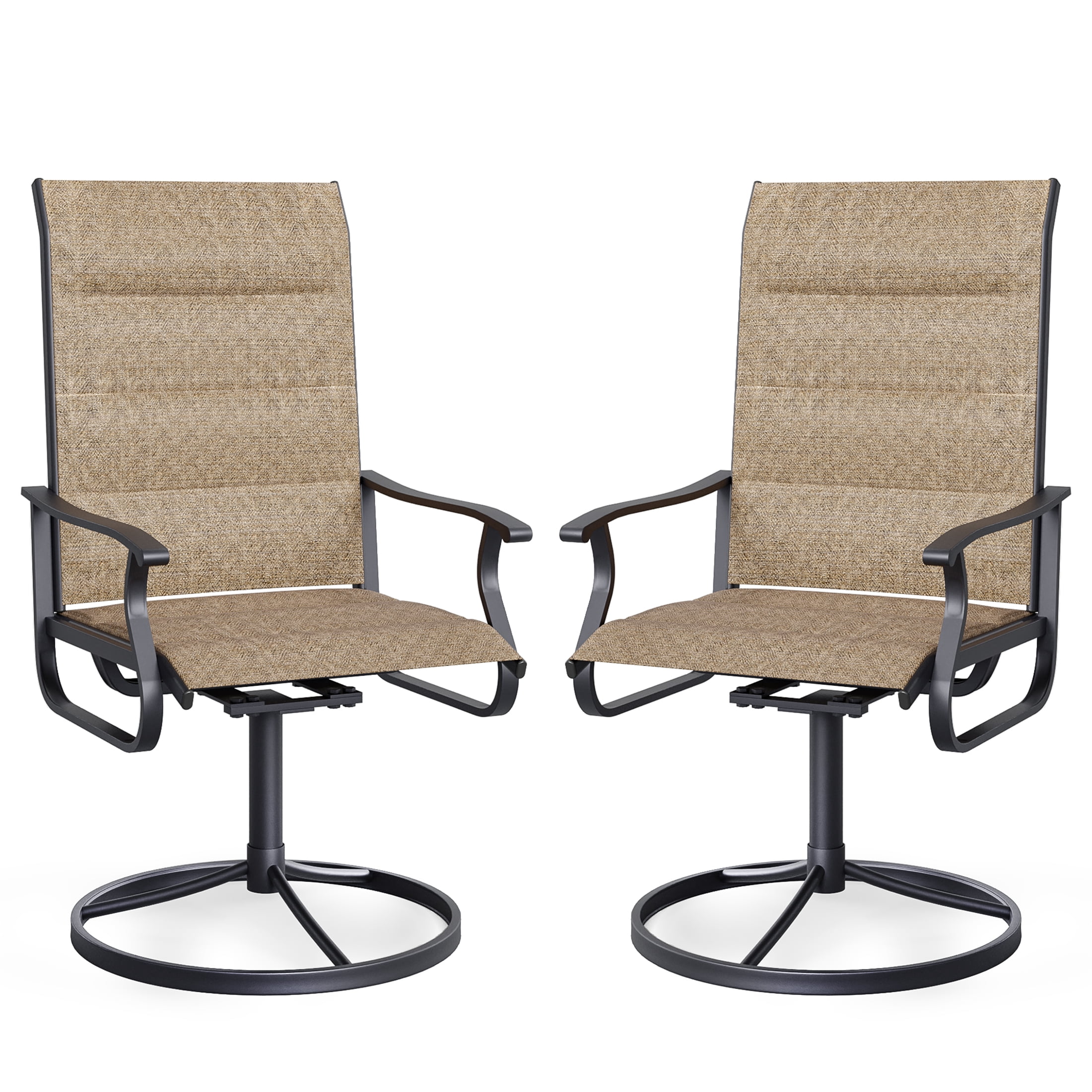 Techmilly Patio Swivel Chairs Set of 2, Outdoor Dining Chairs High Back, Padded All Weather Breathable Textilene Outside Furniture Chair , Grey White