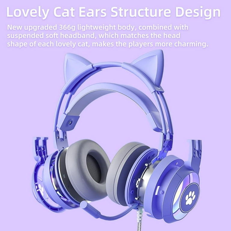BoLi Cat Ear Headphones Pink Gaming Headset with Mic for Switch