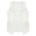 thumbnail image 4 of vastwit Mens Rivets Fringe Open Front Vest Sleeveless Faux Suede Tassel Western Cowboy Jacket White L, 4 of 6