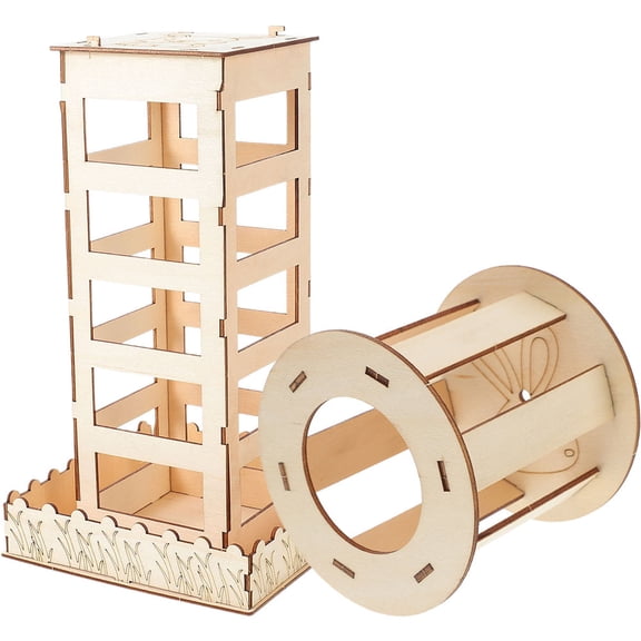 IBASETOY 2Pcs Food Container for Bunny Wooden Light Yellow Hay Storage for Small Pets