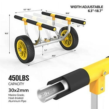Bonnlo Kayak Cart, Heavy Duty Universal Kayak Trailer Adjustable Width 6.3"-18.7" Canoe Cart Dolly with 12" Flat-Free Kayak Wheels and Kickstand, 450 Lb Weight Capacity Kayak Trolley Transport