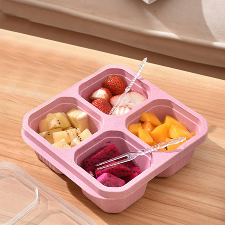 4 Compartments Snack Food Containers, Divided Food Storage with Lids for Travel, Reusable Meal Prep Lunch Containers Pink, Adult Unisex, Size: One