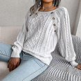 thumbnail image 5 of Women's Pullover Sweater Pullover Jumper Jumper Ribbed Cable Knit Knitted Thin Solid Color Crew Neck Stylish Casual Daily Going Out Fall Winter White, 5 of 5
