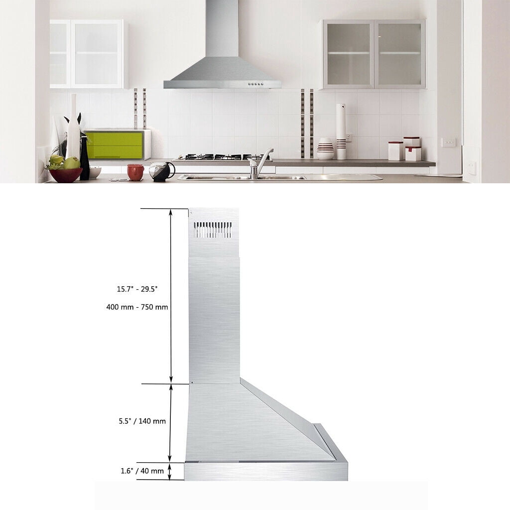 Wall Mount Range Hood 30 inch Stainless Steel Vent Hood w/ 3 Speeds Push Button Controls 450 CFM Stainless Steel Chimney-Style Over Stove Vent Hood with LED Light