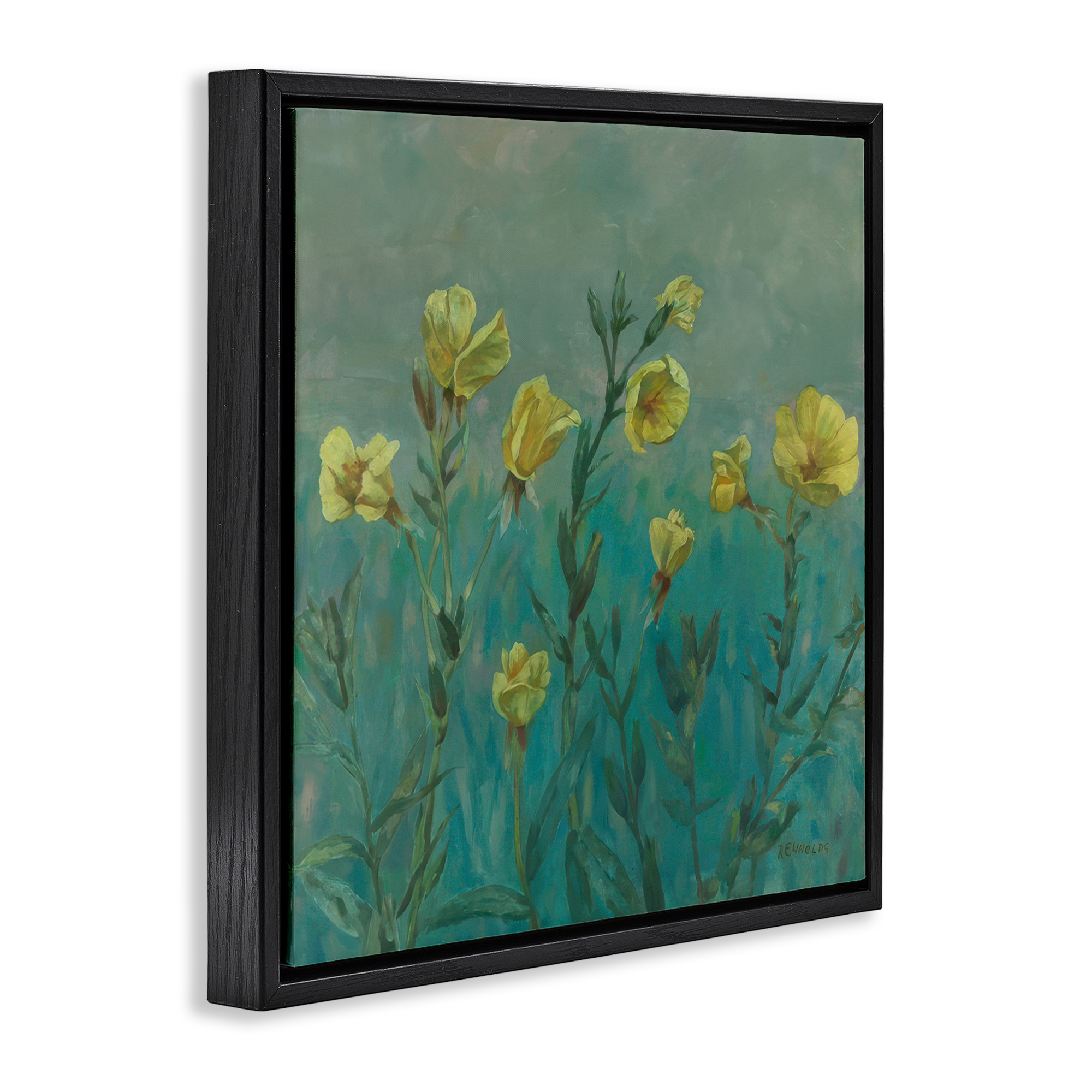 Stupell Industries Floral Buttercup Meadow Landscape & Nature Painting Black Floater Framed Canvas Art Print Wall Art, 18 x 18