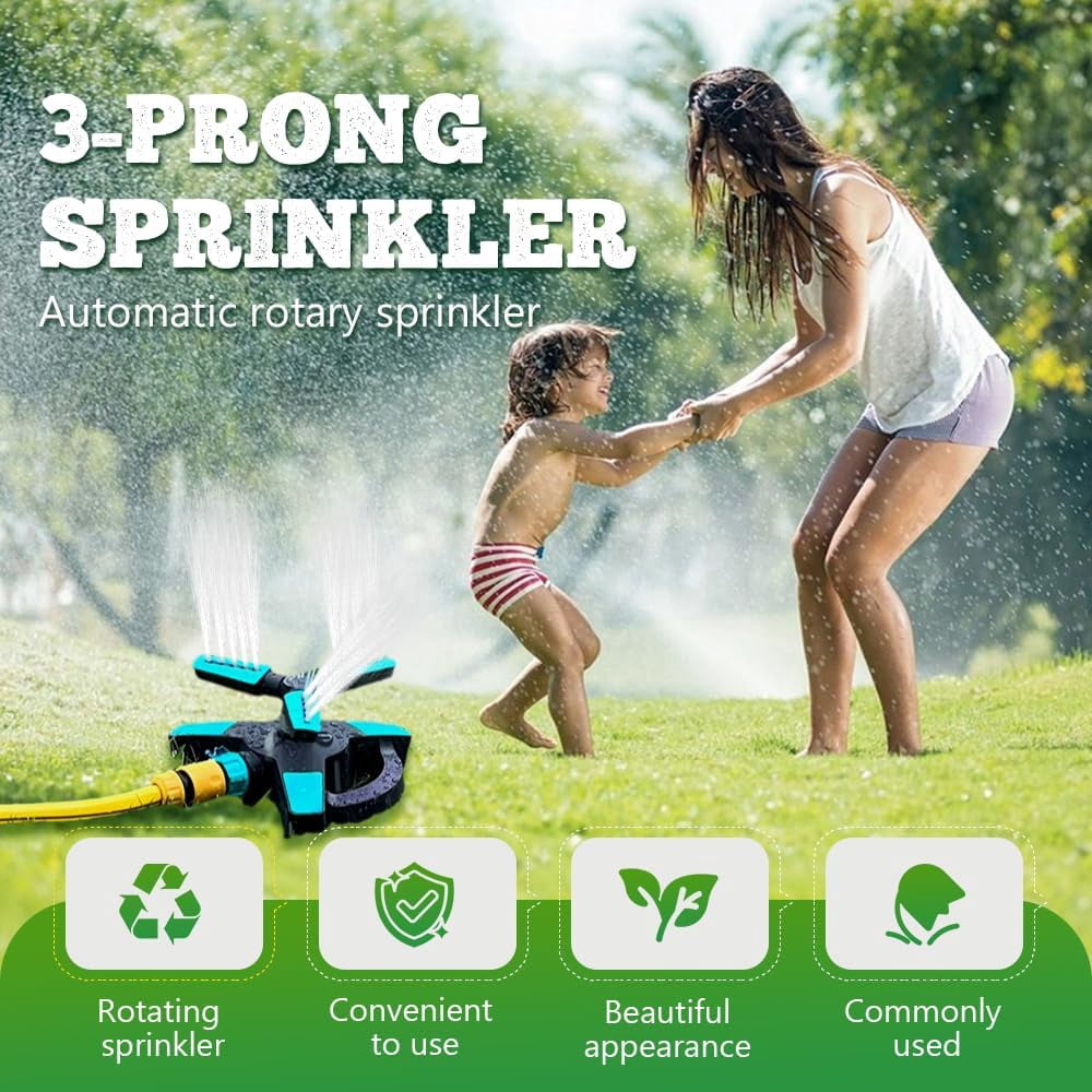 2026 New Rotating Lawn Sprinkler for Yard, 360° Automatic Water Sprinkler for Large Area Coverage, Heavy Duty 3-Arm Garden Sprinkler with Adjustable Spray Patterns, Perfect for Lawns, Gardens and Out