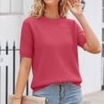 thumbnail image 5 of Short Sleeve Tops for Women Work Crochet Tops Lightweight Knit Ribbed Sweater Shirts Spring Crewneck Solid Color Pullover Tops,Hot Pink XL, 5 of 6