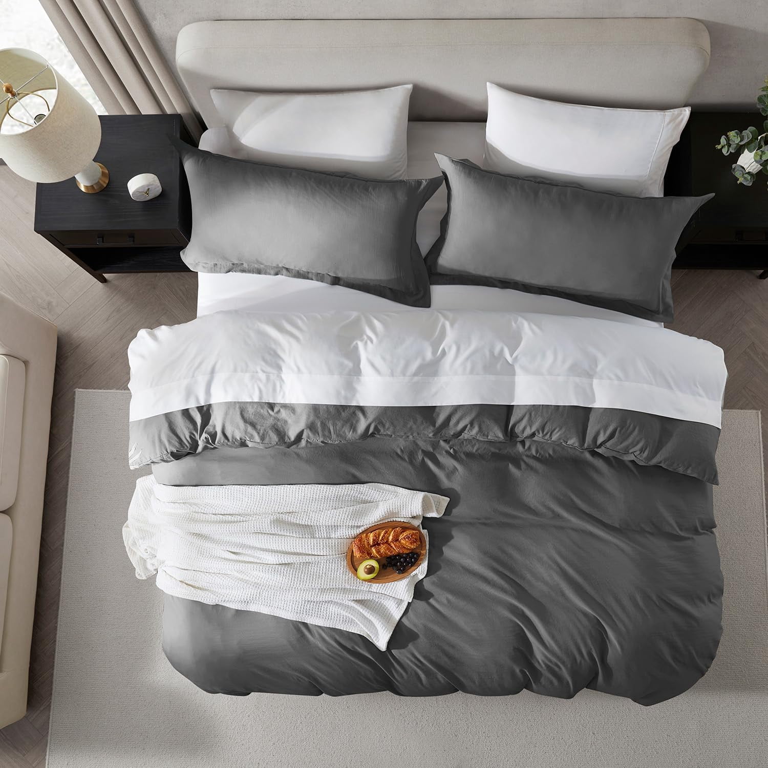 LammaLoe Duvet Cover Ful Size, Soft Prewashed 3-Piece Duvet Cover Bedding Set with Pillow Shams, Grey