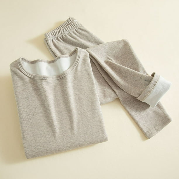 Conjuntos de ropa interior térmica para mujer, otoño e invierno: camiseta térmica de manga larga suave y cálida con cuello redondo, de poliéster.