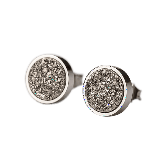 Aretes Mujer Piedras Preciosas LuckyLy Acero Inoxidable y Piedra Drusa Modelo Anya plateado UNITALLA