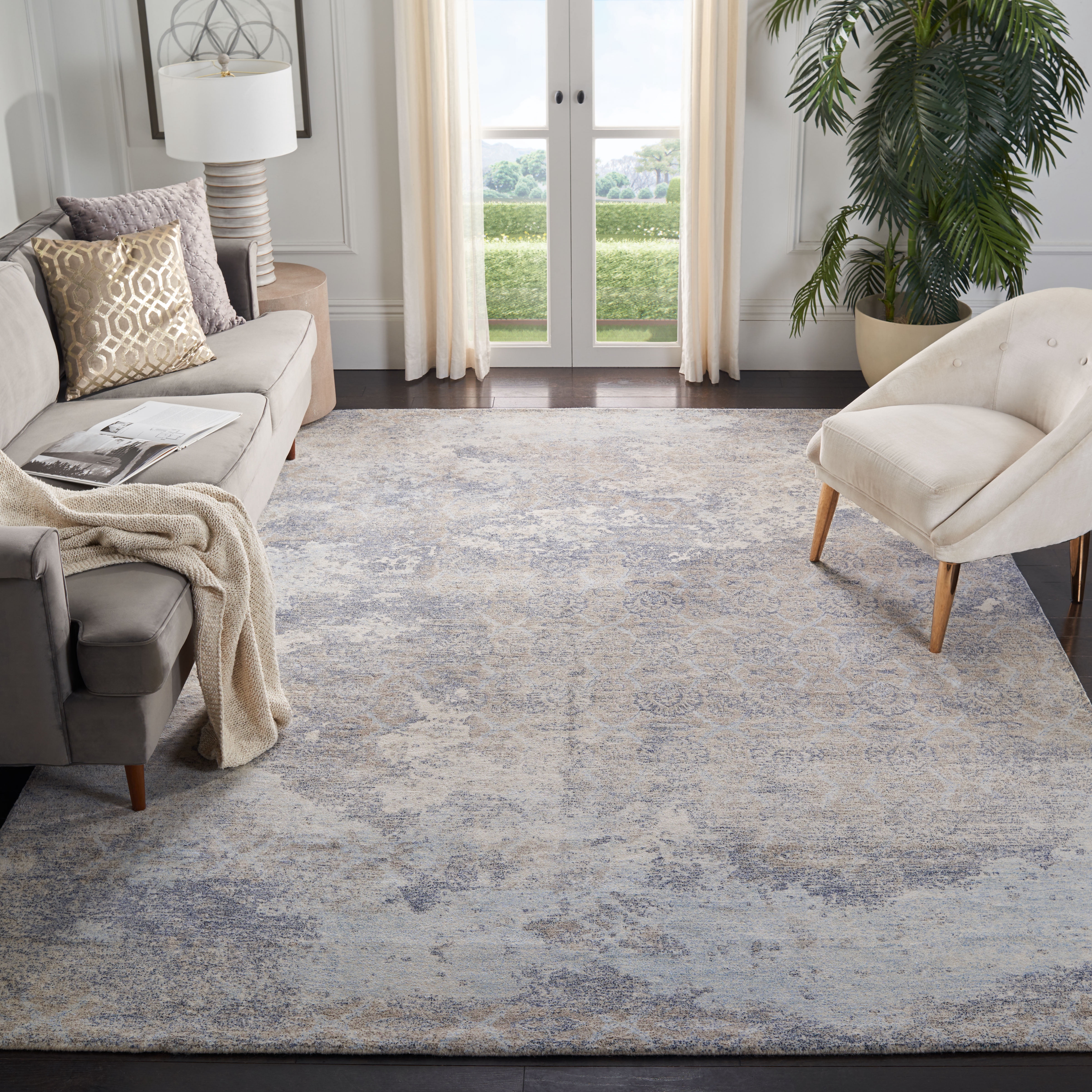 SAFAVIEH Restoration Vintage Lara Abstract Area Rug, Blue/Ivory, 8' x 10'