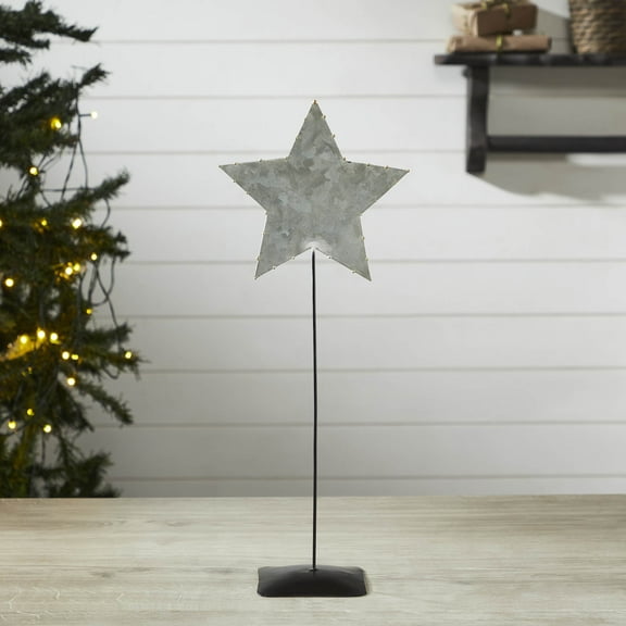 VHC Brands Decorative Galvanized Metal Star with Base 16x6x3