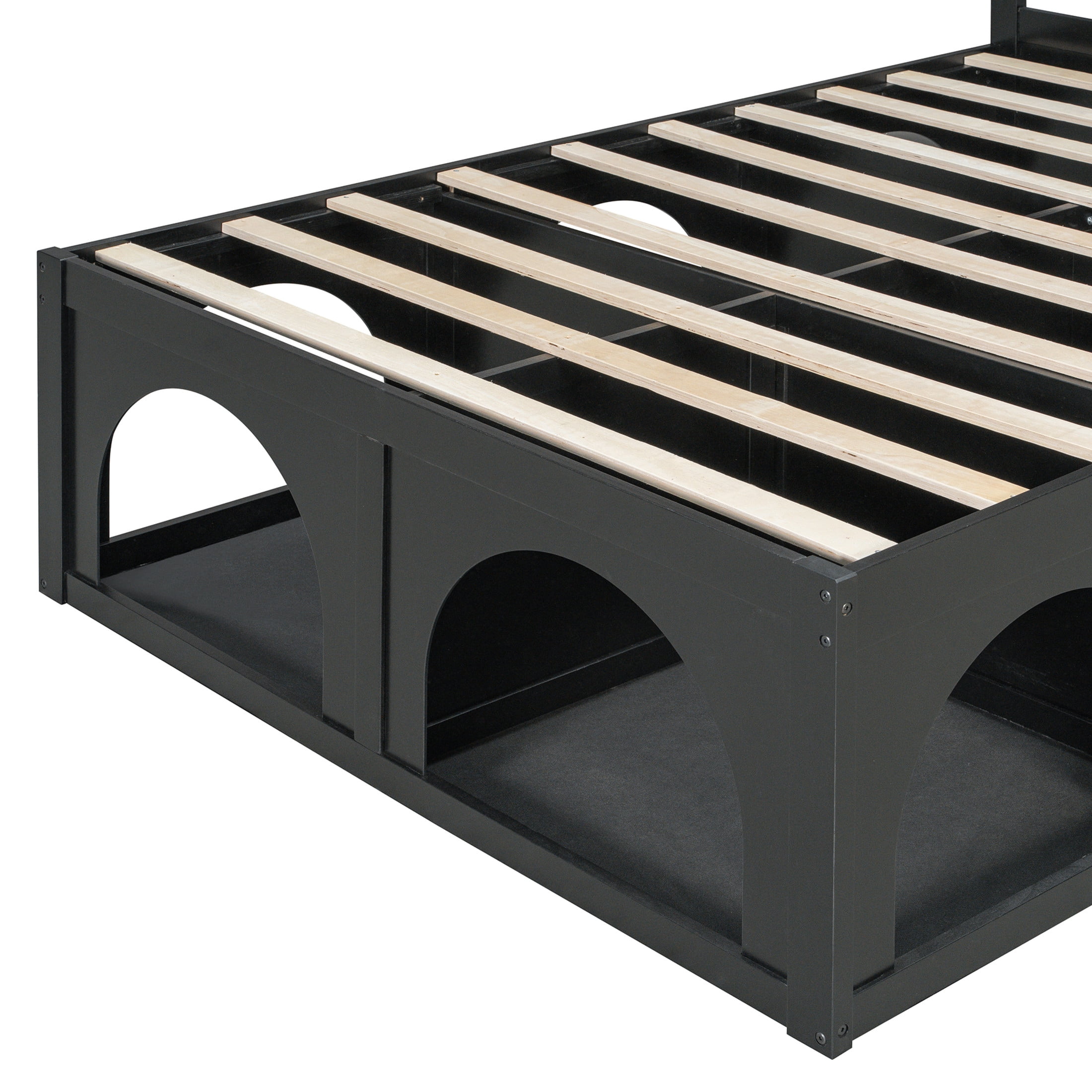 Christopher Knight Home Pet-Friendly Platform Bed with Nook, Upholstered Headboard, Full Size, Black