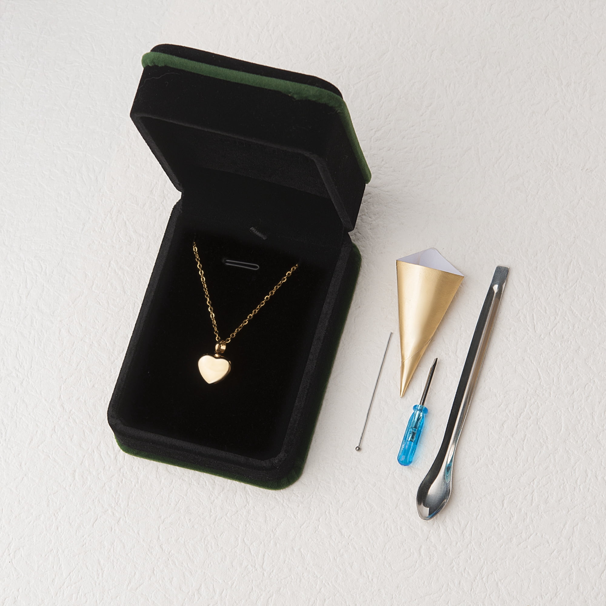 Anavia Mini Heart Urn Pendant Necklace, Pet Cremation Jewelry, Memorial Jewelry Urn For Dog/Cat Ashes Pet Loss Gift - [Gold Necklace]