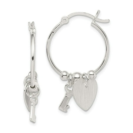 - Roy Rose Jewelry Sterling Silver Polished and Textured Key and Heart Hoop Earrings