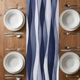 thumbnail image 4 of Navy Blue Short Table Runner 36 Inches Long,Modern Moire Abstract Ripple Geometric Cotton Linen Table Runners Dresser Scarves,Fabric Tabletop Scarf Furniture Cover for Home Dinner Party Decor 13"x36", 4 of 8