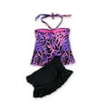 thumbnail image 2 of Island Escape Womens Tropical Ruffle Skirtini 2 Piece Bandeau, Purple, 8, 2 of 2
